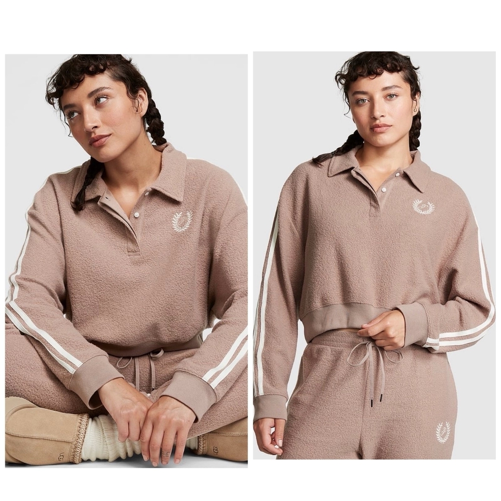 NWT Victoria's Secret PINK Reverse Fleece Crop Top Most Popular Polo| Size XL